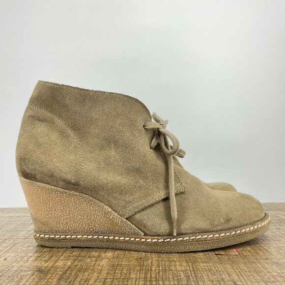 J.Crew Shoes Womens Sz 8 Brown Chukka Wedge Crepe Sole Suede Lace Up Ankle Boots - Picture 1 of 11